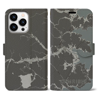 【釜石（岩手県）】地図柄iPhoneケース（手帳タイプ）モノトーン・iPhone 13 Pro 用