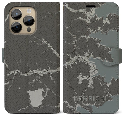 【釜石（岩手県）】地図柄iPhoneケース（手帳タイプ）モノトーン・iPhone 14 Pro Max 用