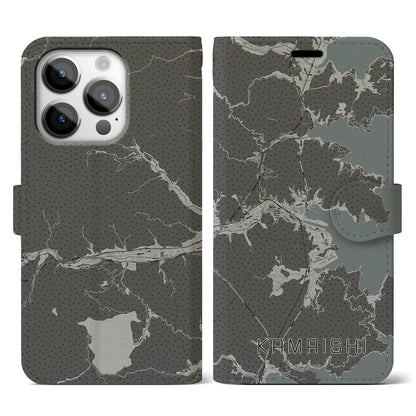 【釜石（岩手県）】地図柄iPhoneケース（手帳タイプ）モノトーン・iPhone 14 Pro 用