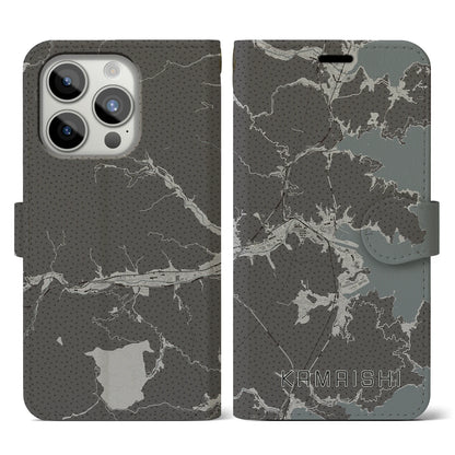 【釜石（岩手県）】地図柄iPhoneケース（手帳タイプ）モノトーン・iPhone 15 Pro 用