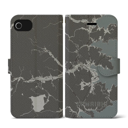 【釜石（岩手県）】地図柄iPhoneケース（手帳タイプ）モノトーン・iPhone SE（第3 / 第2世代） / 8 / 7 / 6s / 6 用