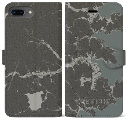 【釜石（岩手県）】地図柄iPhoneケース（手帳タイプ）モノトーン・iPhone 8Plus /7Plus / 6sPlus / 6Plus 用