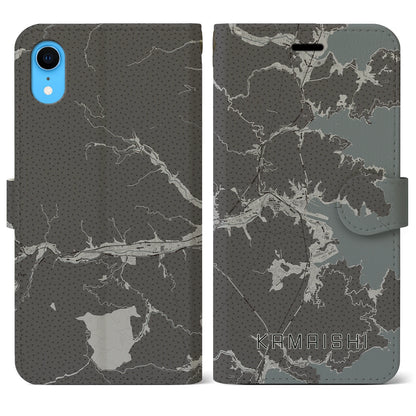 【釜石（岩手県）】地図柄iPhoneケース（手帳タイプ）モノトーン・iPhone XR 用