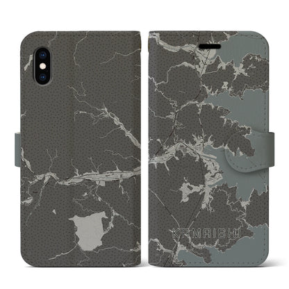 【釜石（岩手県）】地図柄iPhoneケース（手帳タイプ）モノトーン・iPhone XS / X 用