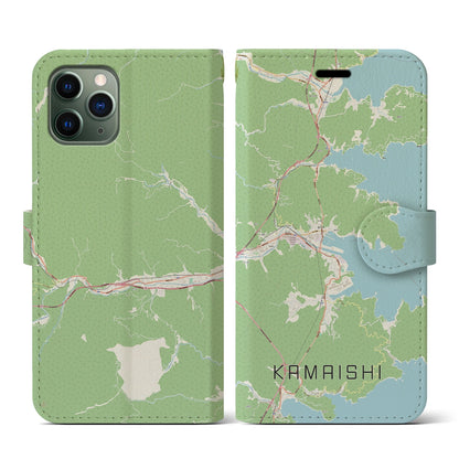 【釜石（岩手県）】地図柄iPhoneケース（手帳タイプ）ナチュラル・iPhone 11 Pro 用