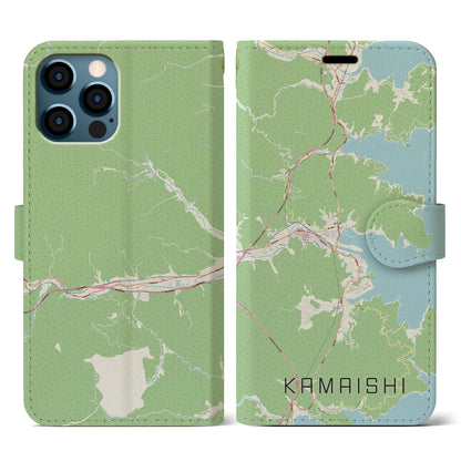 【釜石（岩手県）】地図柄iPhoneケース（手帳タイプ）ナチュラル・iPhone 12 / 12 Pro 用
