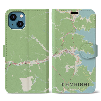 【釜石（岩手県）】地図柄iPhoneケース（手帳タイプ）ナチュラル・iPhone 13 用