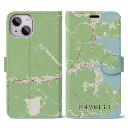 【釜石（岩手県）】地図柄iPhoneケース（手帳タイプ）ナチュラル・iPhone 14 用