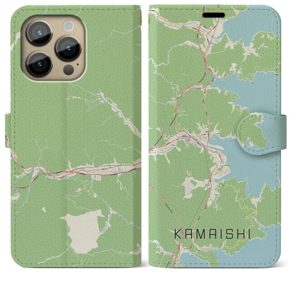 【釜石（岩手県）】地図柄iPhoneケース（手帳タイプ）ナチュラル・iPhone 14 Pro Max 用