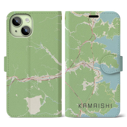 【釜石（岩手県）】地図柄iPhoneケース（手帳タイプ）ナチュラル・iPhone 15 用