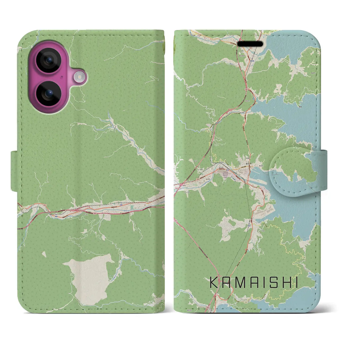 【釜石（岩手県）】地図柄iPhoneケース（手帳タイプ）ナチュラル・iPhone 16 Pro 用