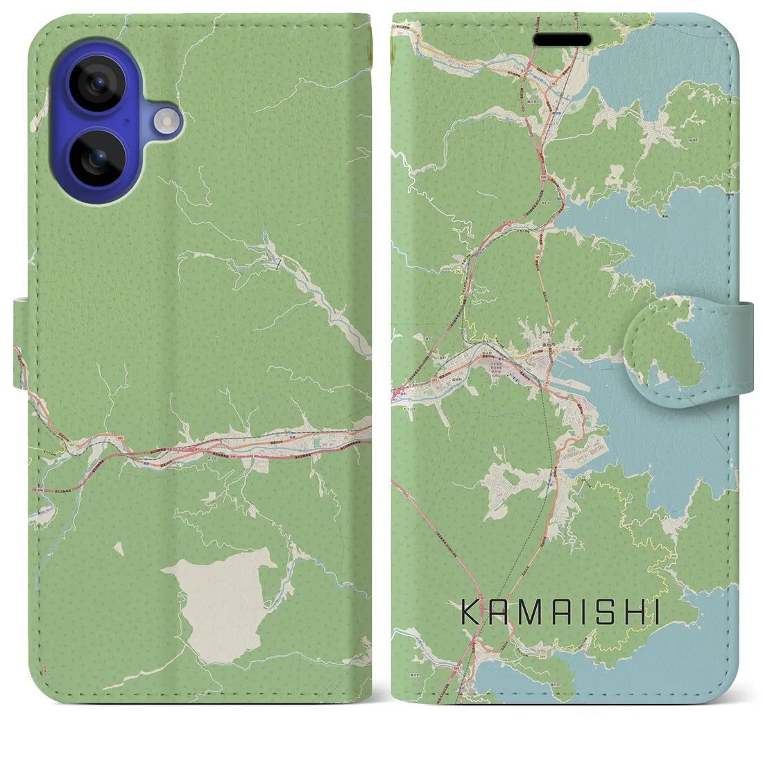 【釜石（岩手県）】地図柄iPhoneケース（手帳タイプ）ナチュラル・iPhone 16 Pro Max 用