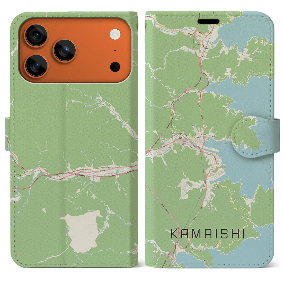 【釜石(岩手県)】地図柄iPhoneケース(手帳タイプ)モノトーン・iPhone 17 Pro Max 用