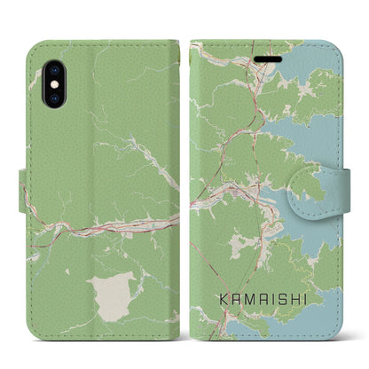 【釜石（岩手県）】地図柄iPhoneケース（手帳タイプ）ナチュラル・iPhone XS / X 用