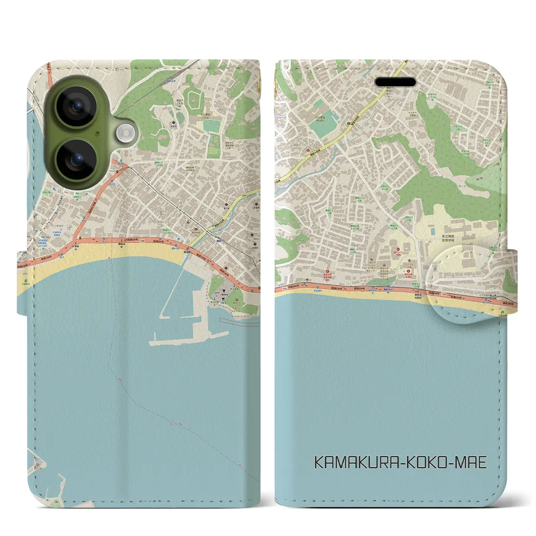 【鎌倉高校前(神奈川県)】地図柄iPhoneケース(手帳タイプ)モノトーン・iPhone 17 Pro Max 用