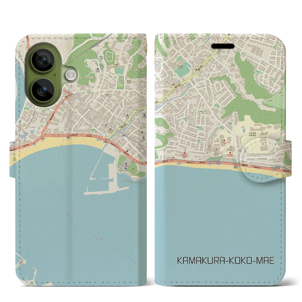 【鎌倉高校前（神奈川県）】地図柄iPhoneケース（手帳タイプ）