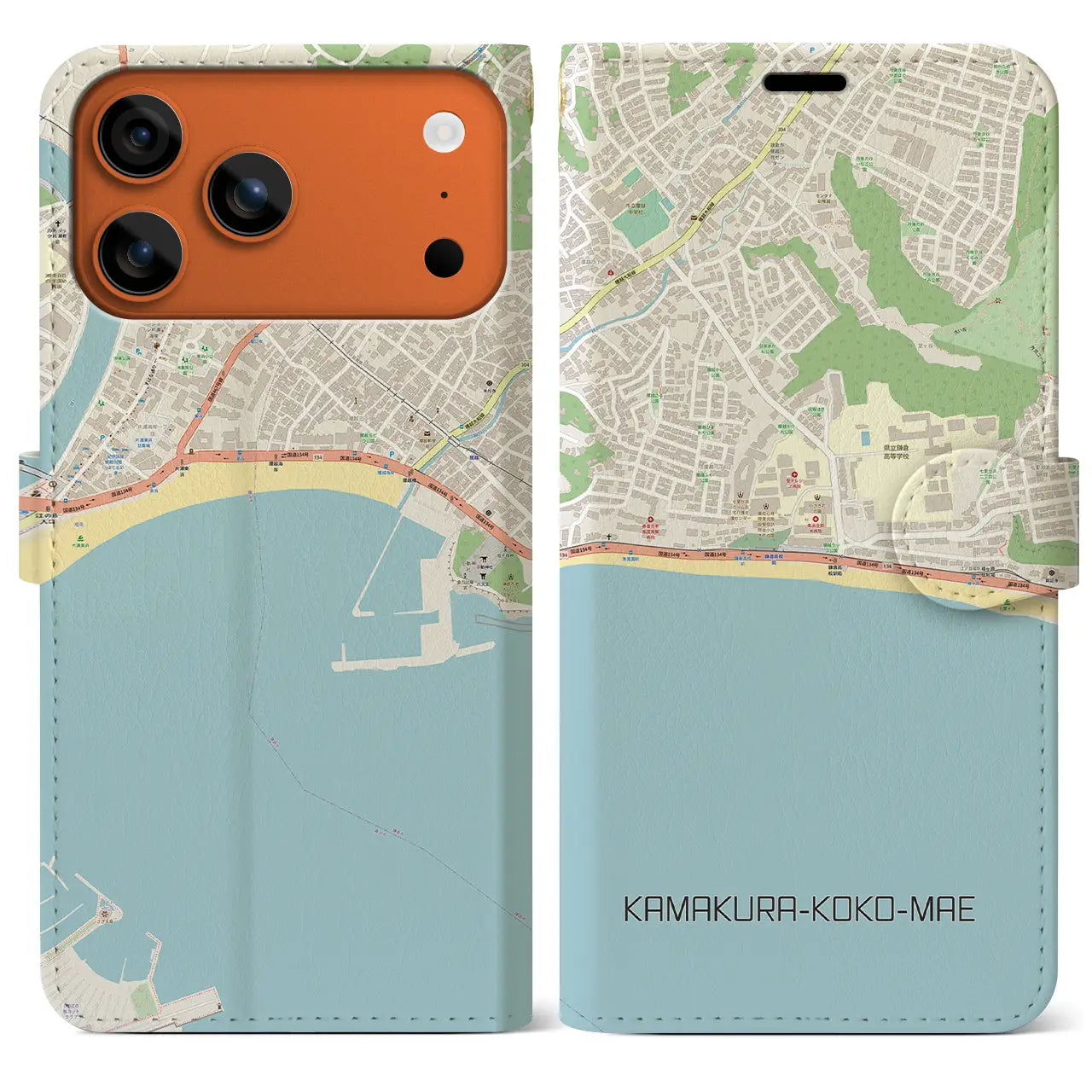 【鎌倉高校前（神奈川県）】地図柄iPhoneケース（手帳タイプ）