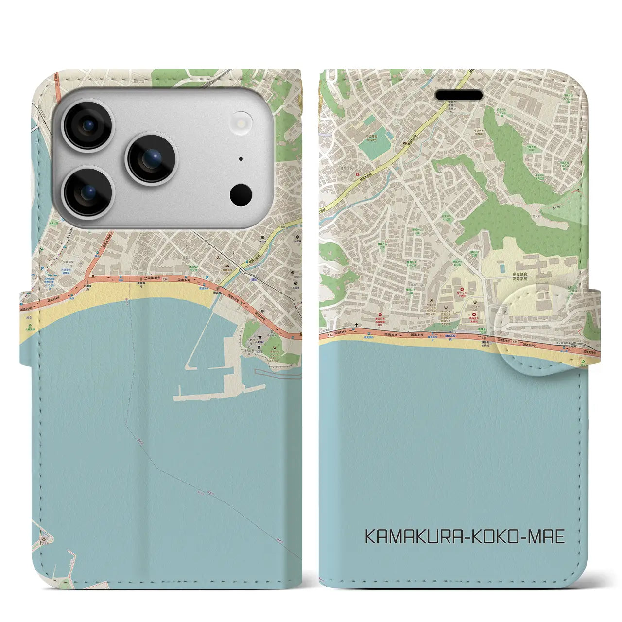 【鎌倉高校前（神奈川県）】地図柄iPhoneケース（手帳タイプ）ナチュラル・iPhone 17 Pro Max 用