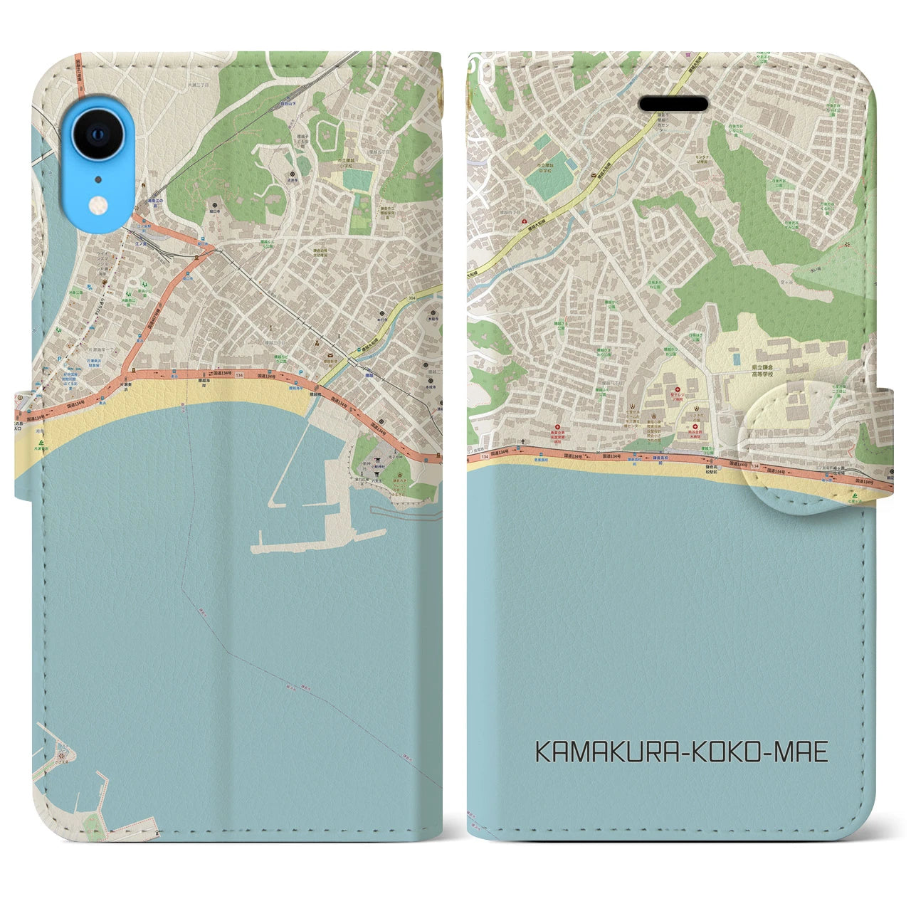 【鎌倉高校前（神奈川県）】地図柄iPhoneケース（手帳タイプ）ナチュラル・iPhone XR 用