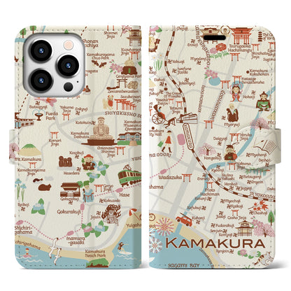 【鎌倉（イラスト）】イラストマップiPhoneケース（手帳タイプ）ブライト・iPhone 13 Pro 用