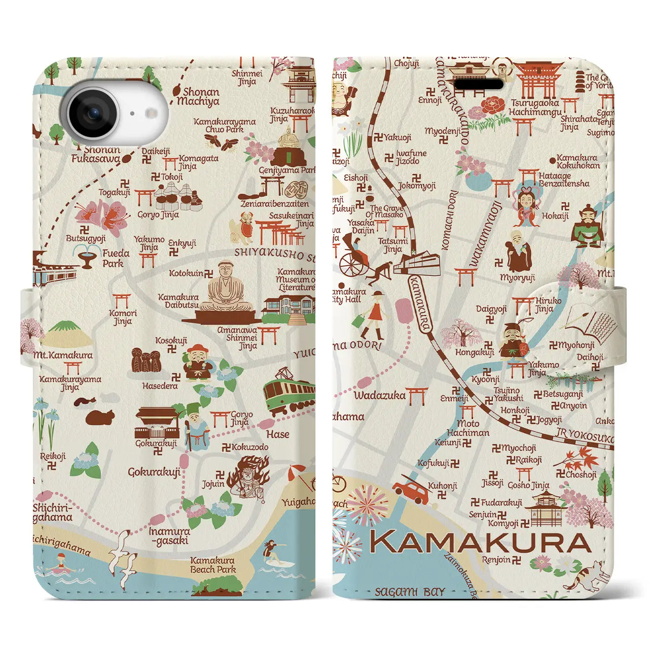 【鎌倉】イラストマップiPhoneケース（手帳タイプ）