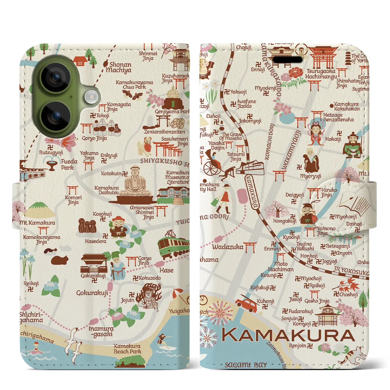 【鎌倉】イラストマップiPhoneケース（手帳タイプ）