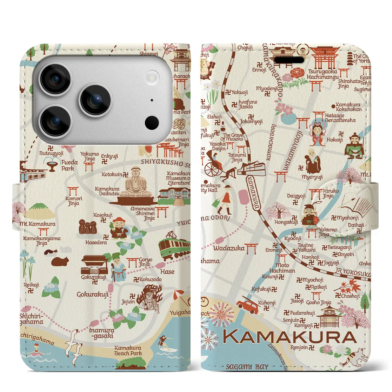 【鎌倉】イラストマップiPhoneケース（手帳タイプ）