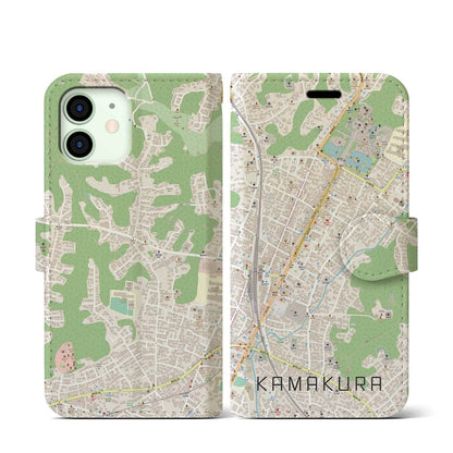 【鎌倉2（神奈川県）】地図柄iPhoneケース（手帳タイプ）ナチュラル・iPhone 12 mini 用