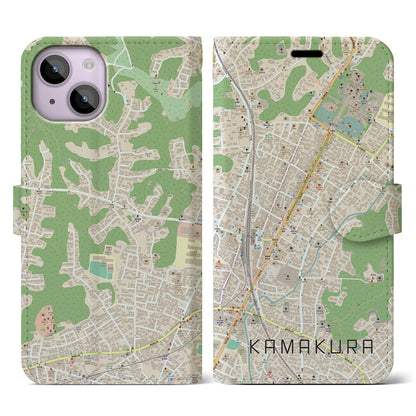 【鎌倉2（神奈川県）】地図柄iPhoneケース（手帳タイプ）ナチュラル・iPhone 14 用