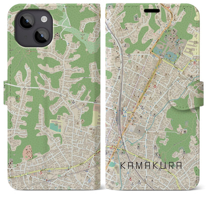 【鎌倉2（神奈川県）】地図柄iPhoneケース（手帳タイプ）ナチュラル・iPhone 14 Plus 用