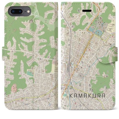 【鎌倉2（神奈川県）】地図柄iPhoneケース（手帳タイプ）ナチュラル・iPhone 8Plus /7Plus / 6sPlus / 6Plus 用