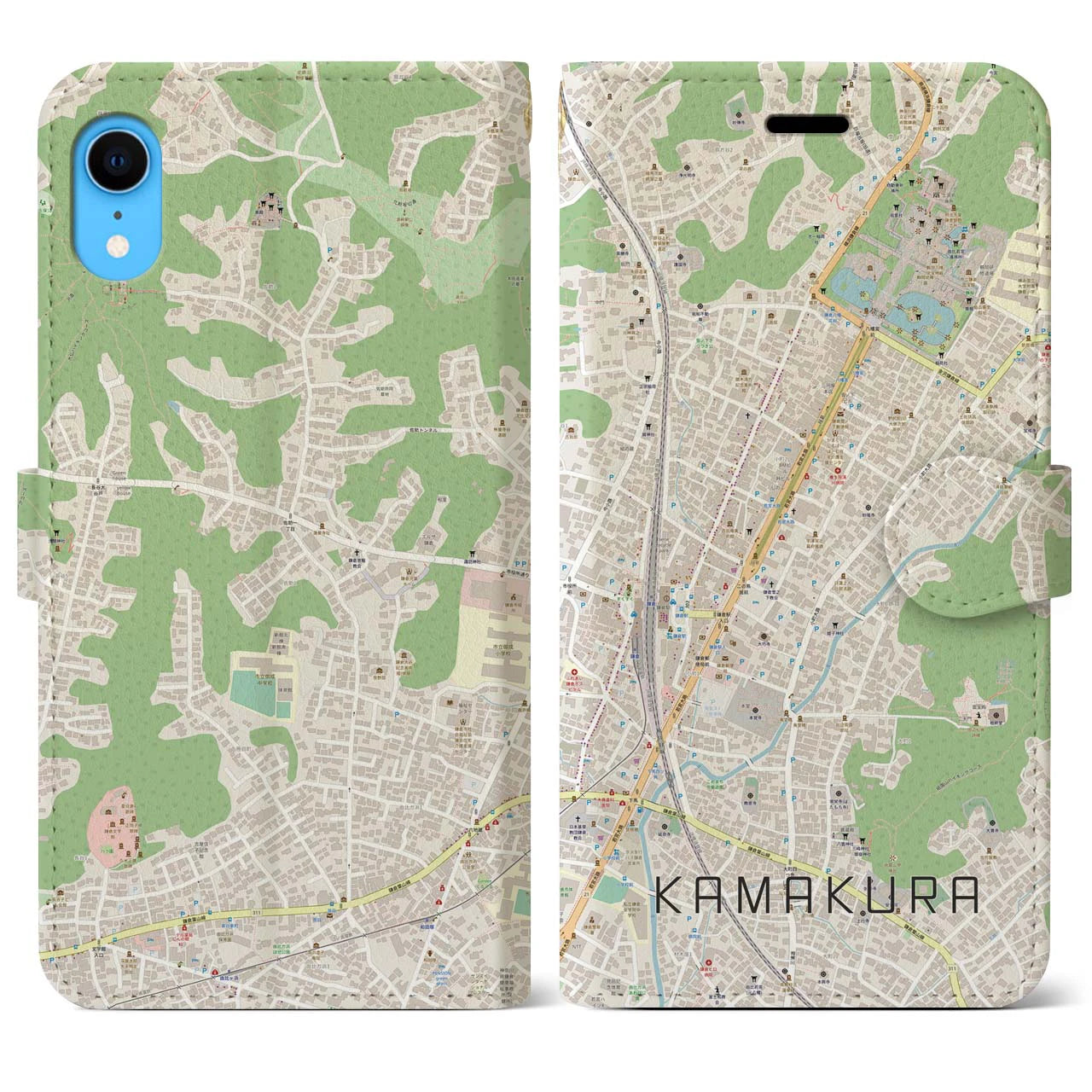 【鎌倉2（神奈川県）】地図柄iPhoneケース（手帳タイプ）ナチュラル・iPhone XR 用