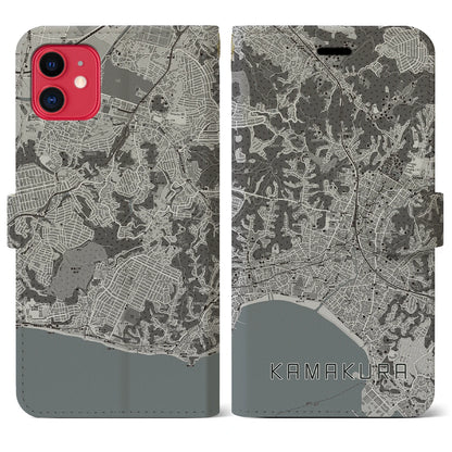 【鎌倉（神奈川県）】地図柄iPhoneケース（手帳タイプ）モノトーン・iPhone 11 用