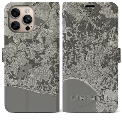 【鎌倉（神奈川県）】地図柄iPhoneケース（手帳タイプ）モノトーン・iPhone 16 Plus 用