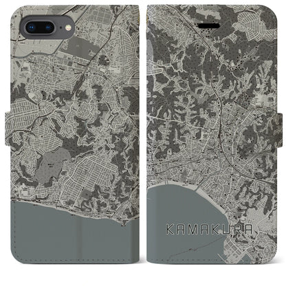 【鎌倉（神奈川県）】地図柄iPhoneケース（手帳タイプ）モノトーン・iPhone 8Plus /7Plus / 6sPlus / 6Plus 用