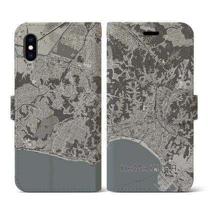 【鎌倉（神奈川県）】地図柄iPhoneケース（手帳タイプ）モノトーン・iPhone XS / X 用