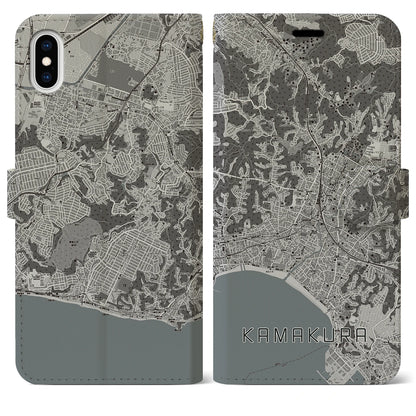 【鎌倉（神奈川県）】地図柄iPhoneケース（手帳タイプ）モノトーン・iPhone XS Max 用
