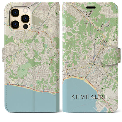 【鎌倉（神奈川県）】地図柄iPhoneケース（手帳タイプ）ナチュラル・iPhone 12 Pro Max 用