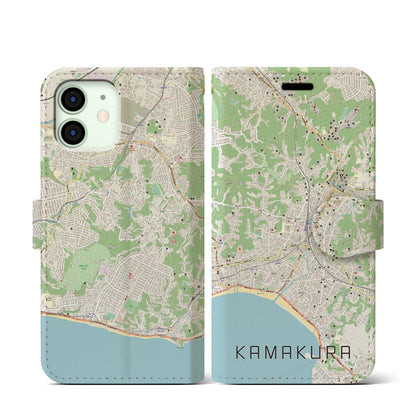 【鎌倉（神奈川県）】地図柄iPhoneケース（手帳タイプ）ナチュラル・iPhone 12 mini 用