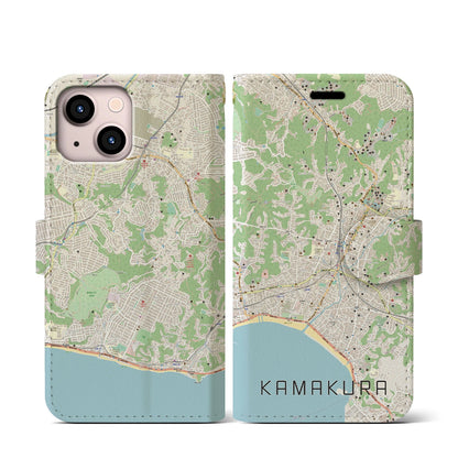 【鎌倉（神奈川県）】地図柄iPhoneケース（手帳タイプ）ナチュラル・iPhone 13 mini 用