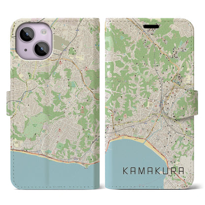 【鎌倉（神奈川県）】地図柄iPhoneケース（手帳タイプ）ナチュラル・iPhone 14 用