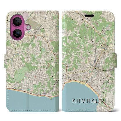 【鎌倉（神奈川県）】地図柄iPhoneケース（手帳タイプ）ナチュラル・iPhone 16 Pro 用