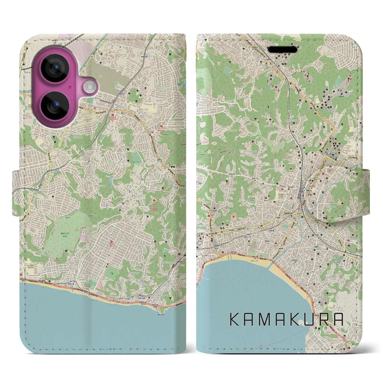 【鎌倉（神奈川県）】地図柄iPhoneケース（手帳タイプ）