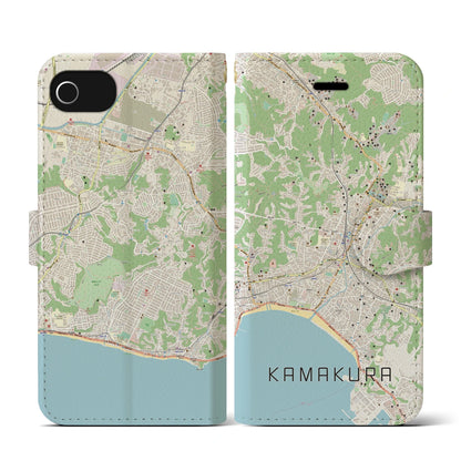 【鎌倉（神奈川県）】地図柄iPhoneケース（手帳タイプ）ナチュラル・iPhone SE（第3 / 第2世代） / 8 / 7 / 6s / 6 用