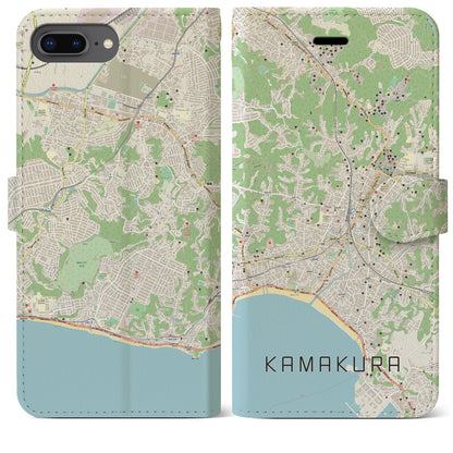 【鎌倉（神奈川県）】地図柄iPhoneケース（手帳タイプ）ナチュラル・iPhone 8Plus /7Plus / 6sPlus / 6Plus 用