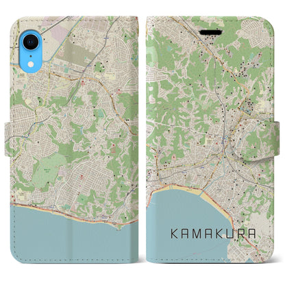 【鎌倉（神奈川県）】地図柄iPhoneケース（手帳タイプ）ナチュラル・iPhone XR 用