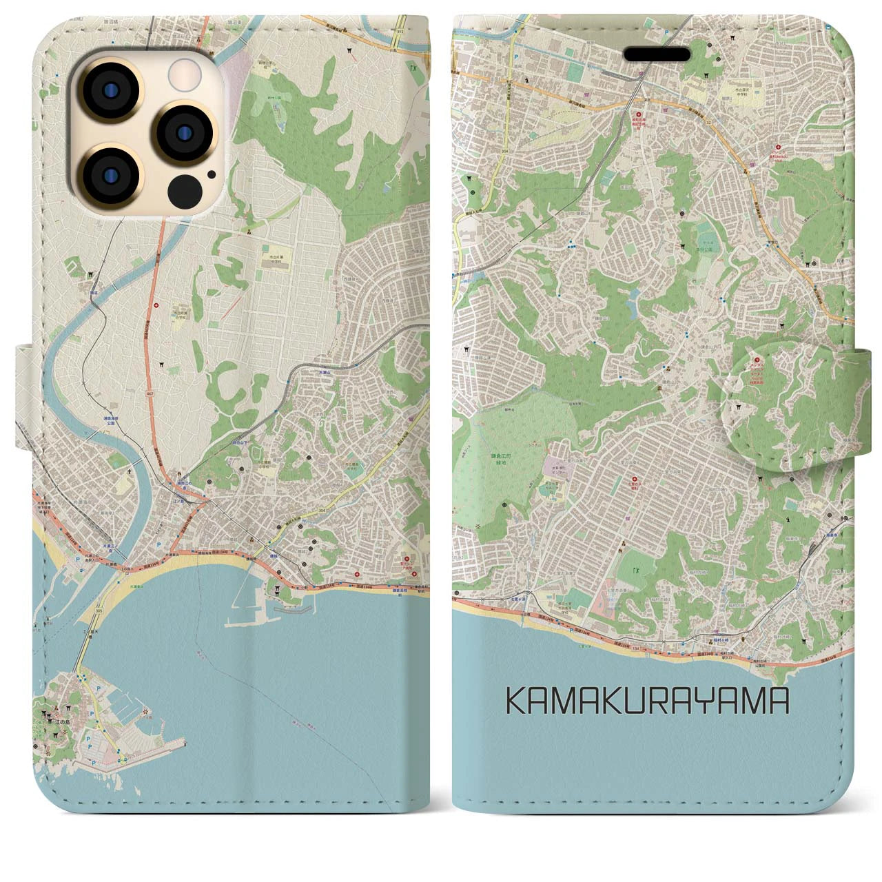 【鎌倉山（神奈川県）】地図柄iPhoneケース（手帳タイプ）ナチュラル・iPhone 12 Pro Max 用