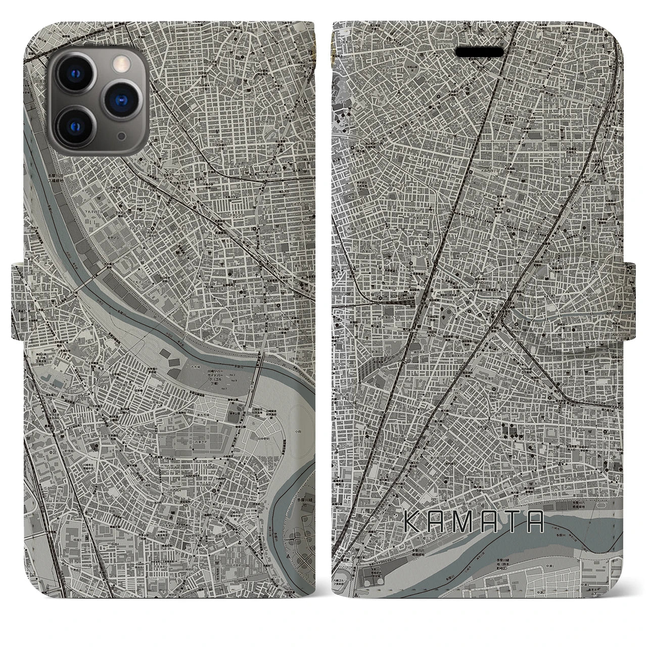 【蒲田】地図柄iPhoneケース（手帳両面タイプ・モノトーン）iPhone 11 Pro Max 用