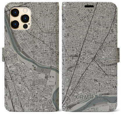 【蒲田（東京都）】地図柄iPhoneケース（手帳タイプ）モノトーン・iPhone 12 Pro Max 用