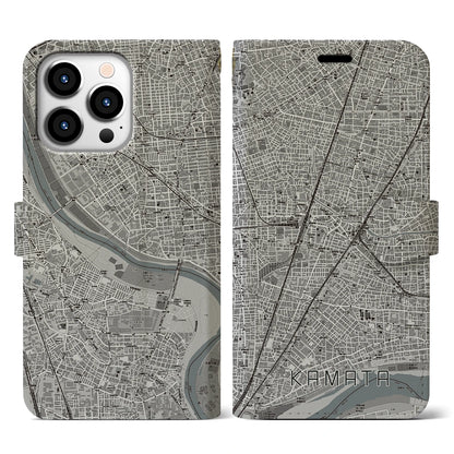 【蒲田（東京都）】地図柄iPhoneケース（手帳タイプ）モノトーン・iPhone 13 Pro 用